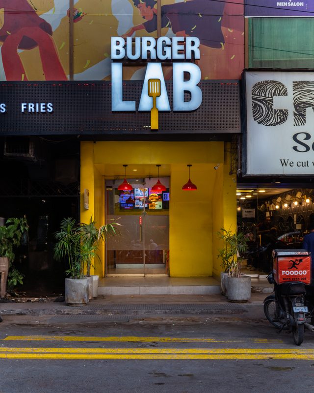 The shopfront at Burger Lab, Gulshan-e-Jauhar.