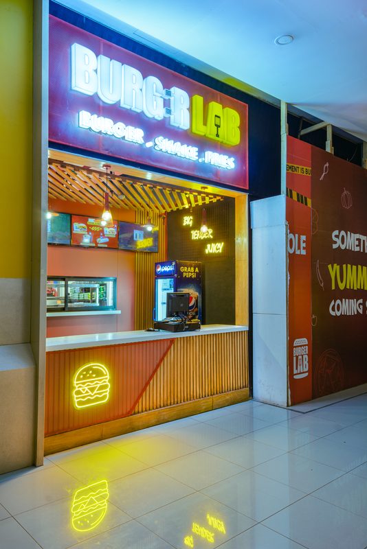The Burger Lab outlet in the Lucky One Mall food court.